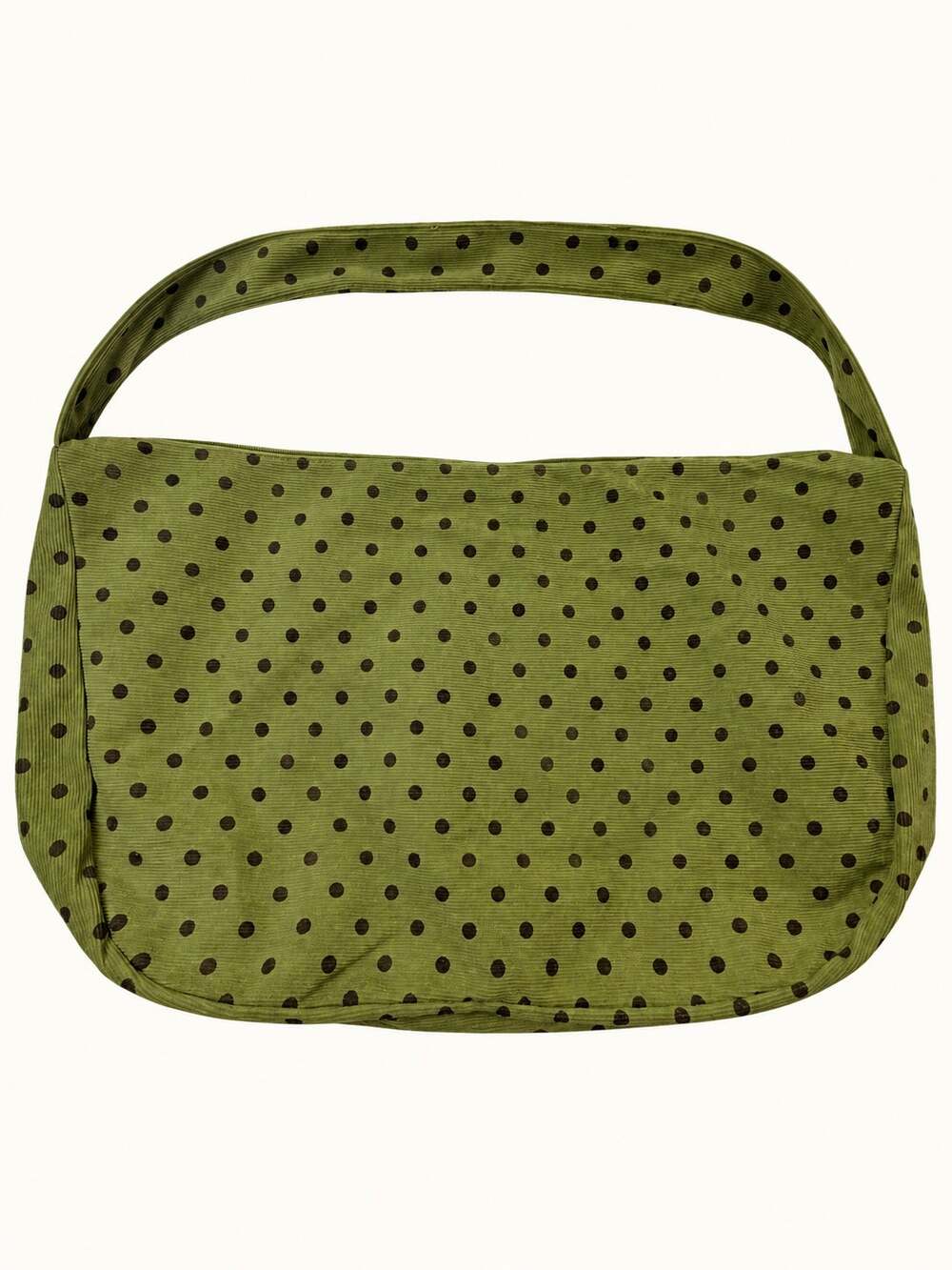 Olive Green Black Polka Dot Ribbed Shoulder Bag Zip Top Purse Unbranded